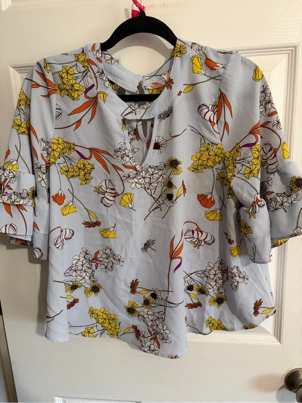 URBAN Romantics Light Blue Floral Ruffle Sleeve Blouse